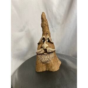 Carved Tree Spirit Old Man Wizard Faux Wood Figure and Stash Box 10 in tall  EUC